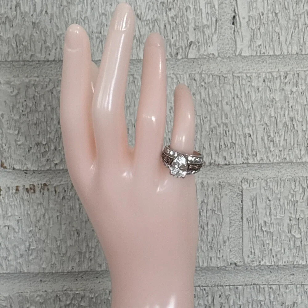 ROSS SIMONS Sterling Silver Bold Pear Cut Solitaire White and Chocolate CZ Sz 6